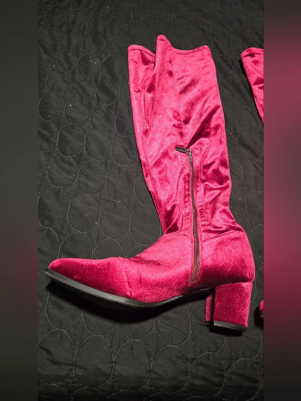 Womens Velvet Knee-High Boots - Pink